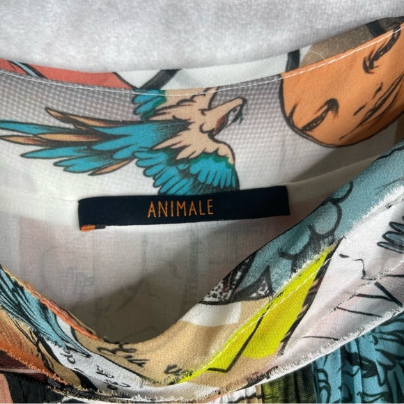 Animale Brazil Comic Print Cartoon Chiffon Maxi Dress In White Size 36 XS - Picture 8 of 8